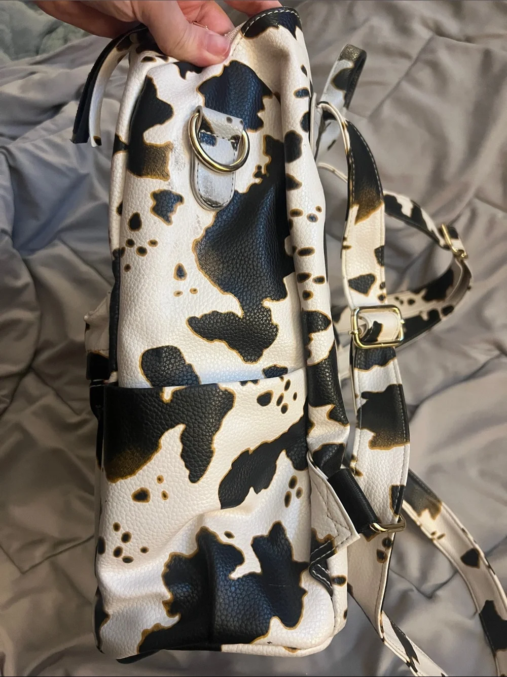 Cow Print Faux Leather Backpack Purse - Black & White